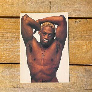 VINTAGE 90s DENNIS RODMAN MILK MUSTACHE PROMO POSTCARD 1996 GOCARD CHICAGO BULLS